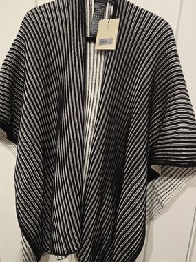 AllSaints Black & White Striped Knit Ruana NWT